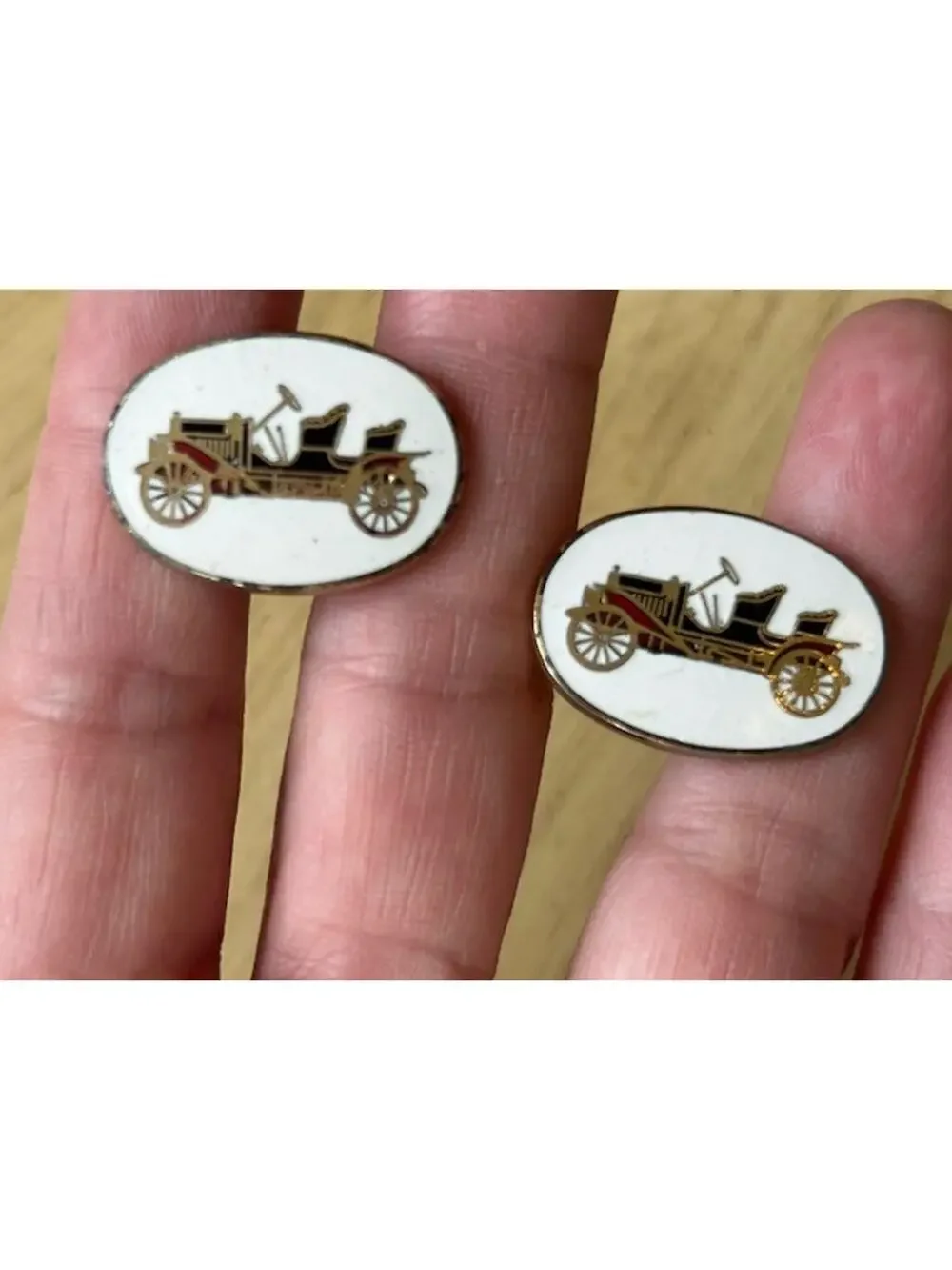 Old Vintage Classic Cars Trucks White Gold ENAMEL Cuff Links antique auto cars